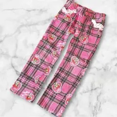 アースマジック ♥ タータンチェック チュール ピンク ロングパンツ 110