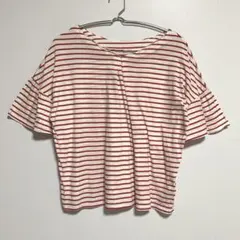 any FAM 白　ショッキングピンク　ボーダー　フリル袖Tシャツ　F