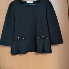 最終お値下げリボンとパール装飾の黒トップス38size