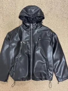 Thug Club フード付きブラックレザージャケット