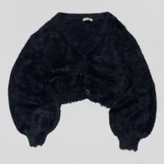 mystic♡シャギーショートニットカーディガン　ボリューム袖　ふわふわ　F