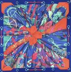 HERMES シルクスカーフ 青・オレンジ