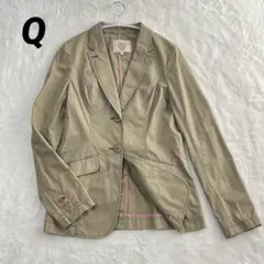 Q テーラードジャケット コットン カジュアル ベージュ ピンク ロゴボタン 3