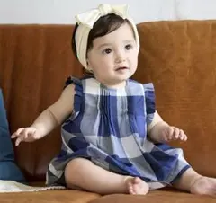 petit main マドラスチェックOPロンパース　80cm