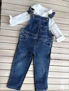 デニムオーバーオール＆白シャツ セット｜カジュアルコーデ H&M入り