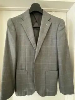 COMME CA ISM グレー チェック柄 ビジネスジャケット XL