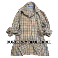 y2k バーバリー ブルーレーベル ノバチェック 7分袖 シャツ ロゴ刺繍 M