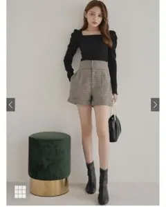 千鳥柄ハイウエストショートパンツ