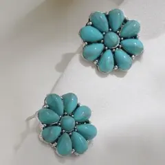 ヴィンテージ　ターコイズ　ピアス　ハワイアン　フラワー　ブルー　レトロ　トルコ石