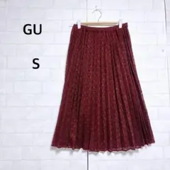GUジーユーイージーレースプリーツスカート総レースSボルドー上品きれいめ人気