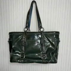 #1087 COACH エナメル トートバッグ グリーン カバン