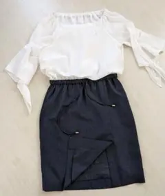 【美品】ドッキングワンピース　白／紺