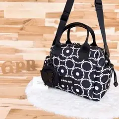 美品【アナスイ】モノトーン 花柄 ショルダーバッグ ミニ ボストン 総柄 黒×白