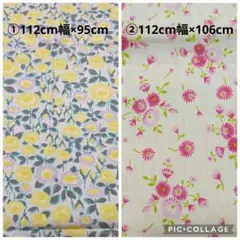 有輪商店　綿　ブロード生地　ボタニカル　レモンイエロー　ピンク　2 枚セット