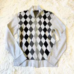 バーバリー ブラックレーベル ドライバーズニット ジップアップ アーガイル 刺繍