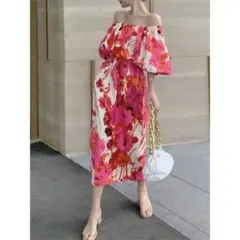elegantオフショルダー 花柄 ロングワンピース♡
