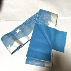 夏らしい波に千鳥✩.*˚正絹？半幅帯 お祭りや日常使いにも♡♡ 少々難ありのサムネイル