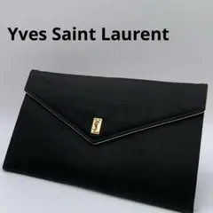 YSL イヴサンローラン クラッチバッグ ポーチ カサンドラロゴ ブラック 黒色