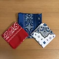 バンダナ 3枚セット 赤 青 白 ペイズリー柄 まとめ売り