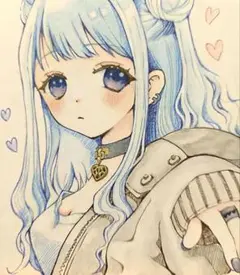 日本の女子33　バンギャルさん　手描きイラスト　オリジナル　アナログ　原画　色紙