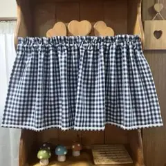 A169.カフェカーテン.紺色ギンガム