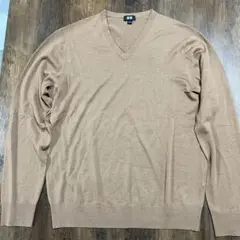 UNIQLO ウール　Ｖネックハイゲージニット　L 茶