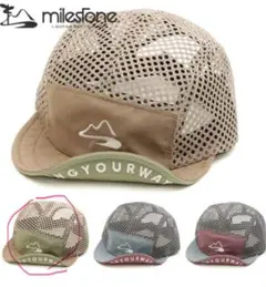 milestone メッシュ帽子 ベージュ・グリーン