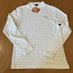 キャロウェイ　吸湿発熱ラメボーダー起毛モックネックカットソー　ホワイトLサイズ