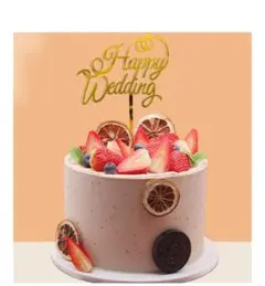 値下げ　Happy Wedding 結婚式◆ケーキトッパー ゴールド