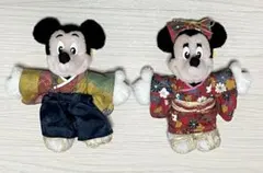 ディズニー ミッキー ミニー ピン付き ぬいぐるみバッジ 2体セット 着物