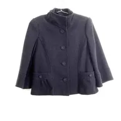 ショートジャケット 七分袖フレアスリーブ スタンドカラー ネイビー