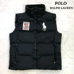 ポロラルフローレン ダウンベスト ビッグポニー 星条旗ワッペン 黒 L　D933