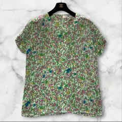 【希少美品】ジバンシー　半袖ブラウス　グリーン　花柄総柄　１３号　大きいサイズのサムネイル