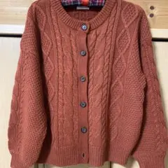 オレンジ ケーブルニット カーディガン