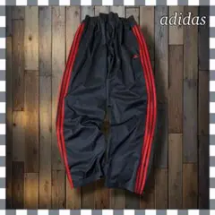 adidas アディダス 3ライン極太ナイロン系 ポリパンツ XL 黒