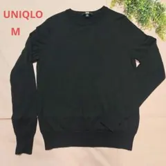UNIQLO　ブラック クルーネックニット✨長袖☆M☆ウール100%　薄手