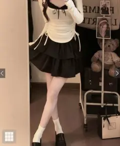 GRLフリルリボンキャミソール×ドロストトップスアンサンブル[ac2472]