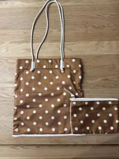 SLOBE IENA ブラウン 水玉 トートバッグとポーチセット