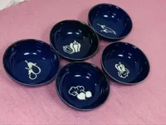 未使用 たち吉 絵変わり 天ぷら皿 紺色 丸皿鉢 プレート 小鉢 5客セットのサムネイル