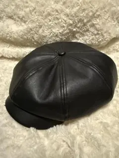 ブラックレザー風 キャスケット