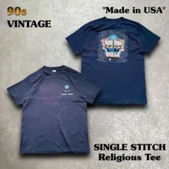 90s USA製 プロミスキーパーズ ヴィンテージTシャツ ナス紺 フェード両面