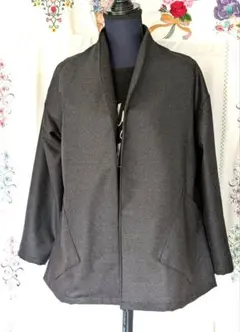 ハンドメイド・ヘチマ襟、ダークグレー オープンフロントジャケット