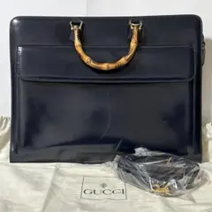 GUCCI バンブー パテント レザー 2way ビジネスバッグ ネイビー