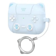 ブルー AirPods4 ケース 韓国 猫耳 ゲーム機 耐衝撃 そのまま充電