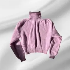 最終値下げ！ZARA ピンクタートルネックセーター パフスリーブニット 防寒厚手