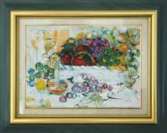 油絵 菅家令子 絵 絵画インテリア額付(黒) uF6-060210 静物画 果物
