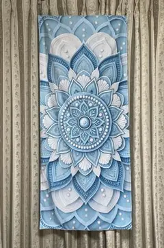 滝汗に！　【ハンドメイド・新品未使用】　ホットヨガマットタオル　水色　曼荼羅