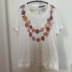 FRAPBOIS●フラボア●花柄刺繍半袖シアーTシャツ●透け感●レースドット柄