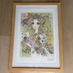 F10号】水森亜土/手描き作品/表裏サイン有/絵画/油彩/高級額縁/可愛い