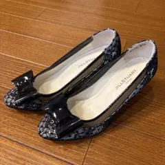 JILL STUART ブラックパンプス レースリボン付き　23.5
